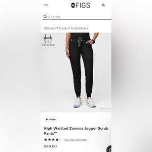 Figs Zamora High Waisted Black Scrub Pants Large Petite